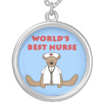 Bear World's Best Nurse T-shirts and Gifts Silver Plated Necklace