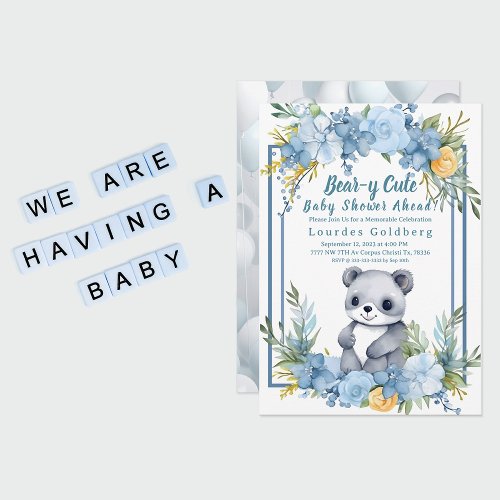 Bear_y Cute Baby Shower Ahead  Invitation