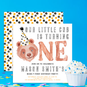 Bear-y Cute “Party Animal” 1st Birthday Invitation