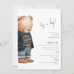 Bear-y Cute Teddy Bear It's a Boy Baby Shower Invitation