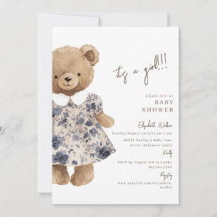 Bear-y Cute Teddy Bear It's a Girl Baby Shower Invitation