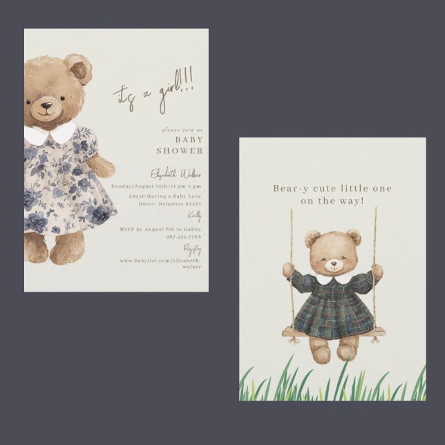 Bear-y Cute Teddy Bear It's a Girl Baby Shower Invitation (Creator Uploaded)