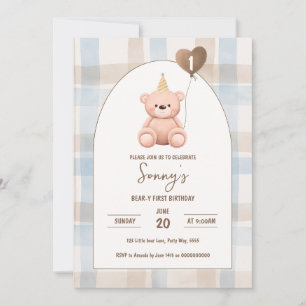 Bear-y First Birthday 1st Party Boho Minimal Bear Invitation