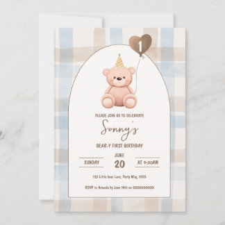 Bear-y First Birthday 1st Party Boho Minimal Bear  Invitation