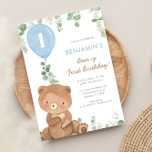 Bear-y First Birthday boy 1st cute bear balloons Invitation<br><div class="desc">For more advanced customization of this design,  simply select the "Edit using Design Tool" button above!</div>