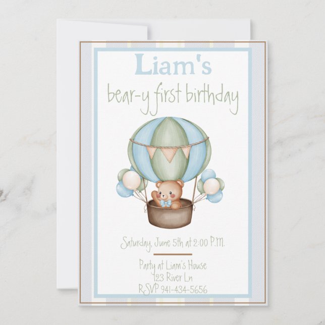 Bear-y first birthday for Boy Invitation (Front)