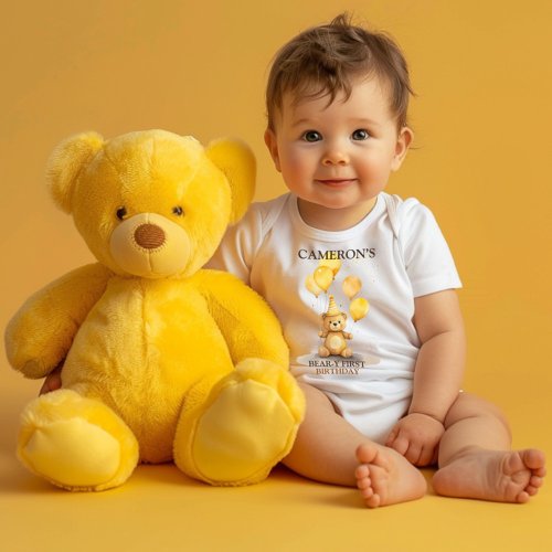 Bear_y First Birthday Gender Neutral Yellow Bear Baby T_Shirt