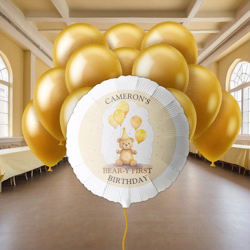 Bear_y First Birthday Gender Neutral Yellow Bear Balloon
