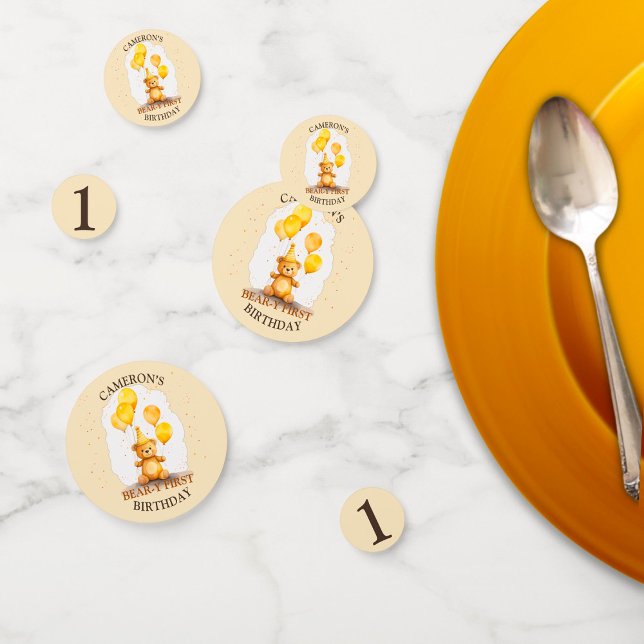 Bear-y First Birthday Gender Neutral Yellow Bear Confetti (Creator Uploaded)