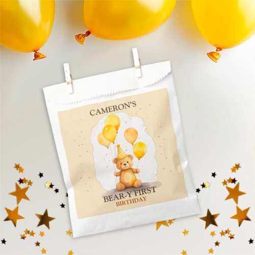 Bear_y First Birthday Gender Neutral Yellow Bear Favor Bag