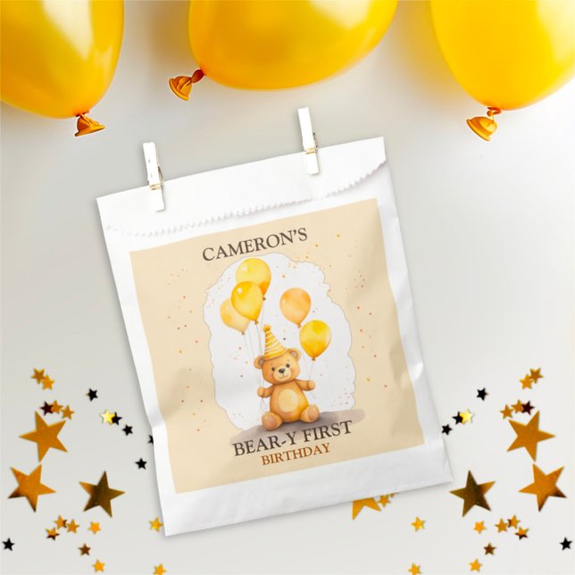 Bear-y First Birthday Gender Neutral Yellow Bear Favor Bag (Creator Uploaded)