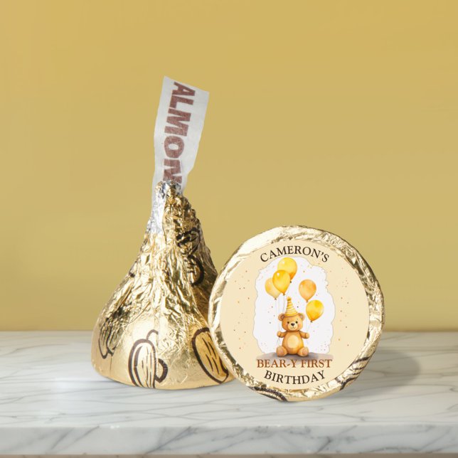 Bear-y First Birthday Gender Neutral Yellow Bear Hershey®'s Kisses® (Creator Uploaded)