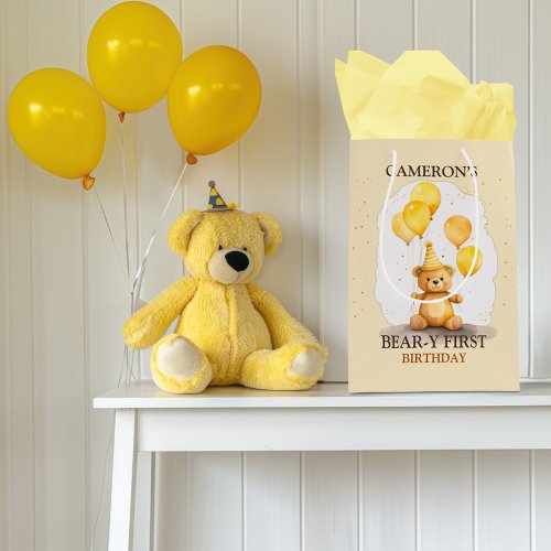 Bear_y First Birthday Gender Neutral Yellow Bear Medium Gift Bag