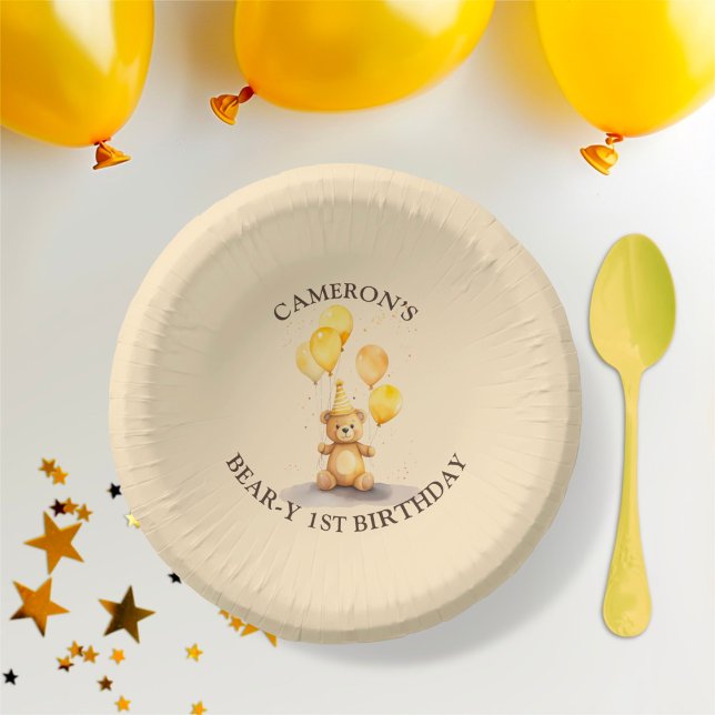 Bear-y First Birthday Gender Neutral Yellow Bear Paper Bowls (Creator Uploaded)