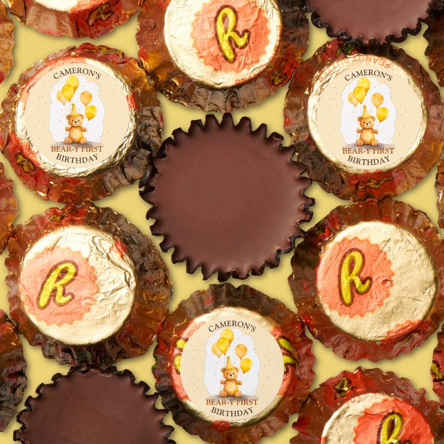 Bear-y First Birthday Gender Neutral Yellow Bear Reese's Peanut Butter Cups (Creator Uploaded)