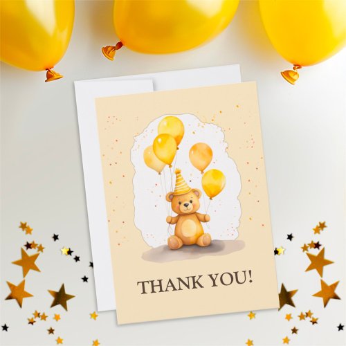 Bear_y First Birthday Gender Neutral Yellow Bear Thank You Card
