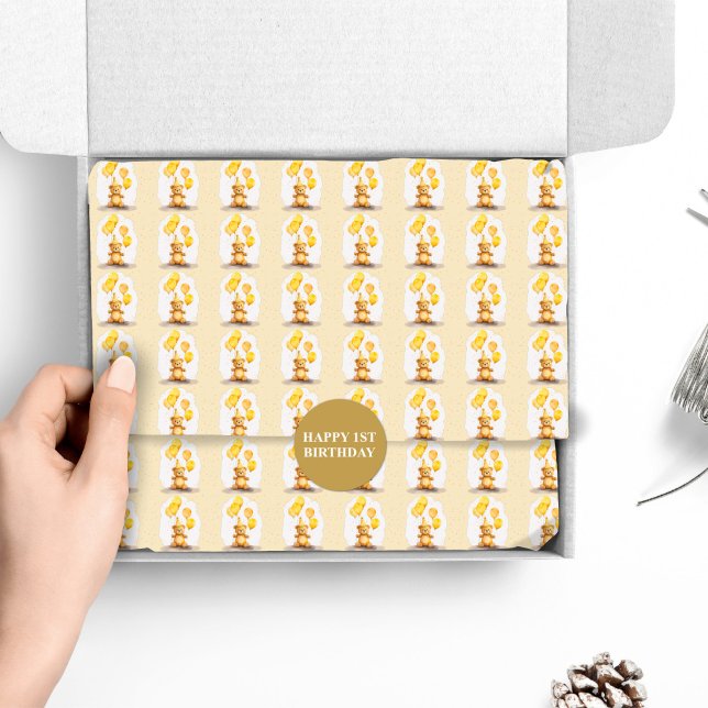Bear-y First Birthday Gender Neutral Yellow Bear Tissue Paper (Creator Uploaded)