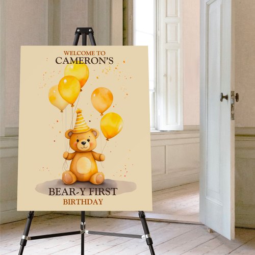 Bear_y First Birthday Yellow Bear Welcome Sign