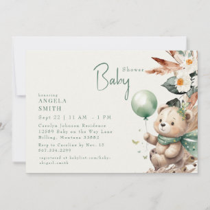 Bear-y Happy Green Boho Baby Shower  Invitation