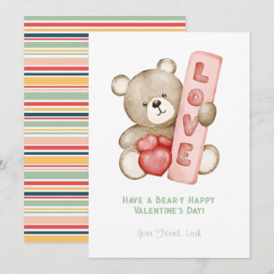 Bear-Y Happy Valentine's Day Watercolor Valentines Holiday Card