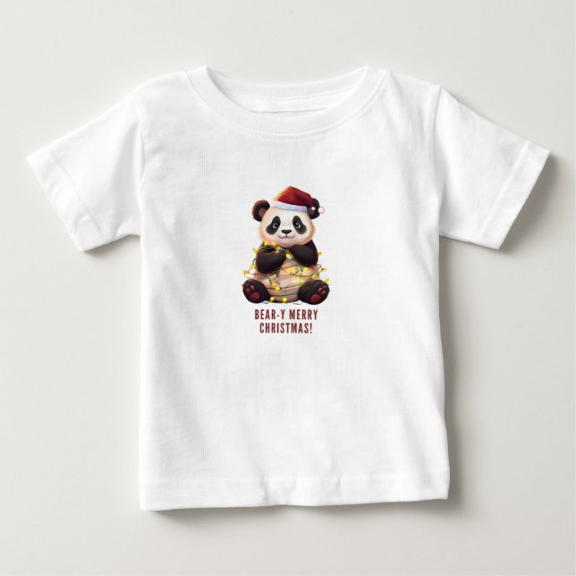 Bear-y Merry Christmas! Playful Panda Baby T-Shirt (Front)