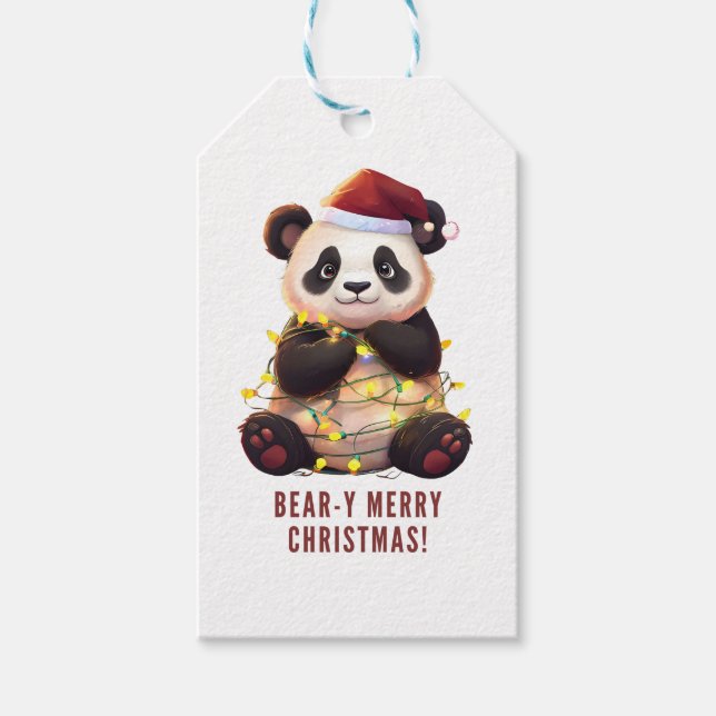 Bear-y Merry Christmas! Playful Panda Gift Tag (Front)