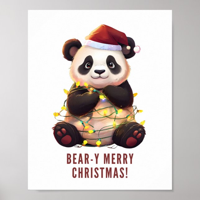 Bear-y Merry Christmas! Playful Panda Poster (Front)