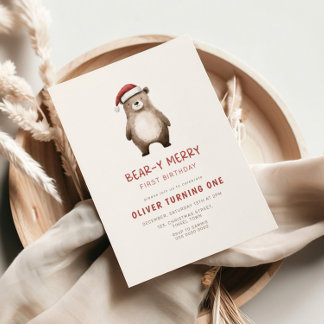 Bear-y Merry First Birthday Invitation