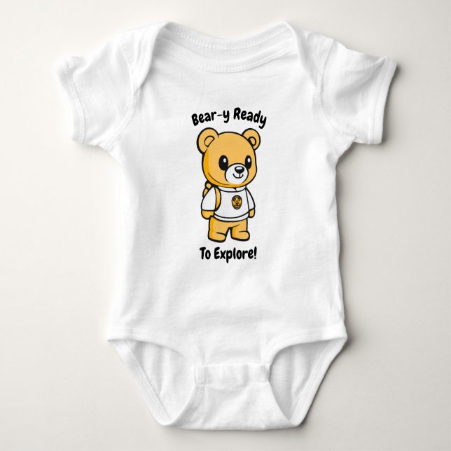 Bear-y Ready to Explore! Cute Bear  Baby Bodysuit (Front)