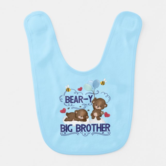 Bear-y Very Big Brother Sibling Pun Baby Bib (Front)