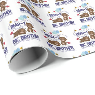 Bear-y Very Big Brother Sibling Pun Wrapping Paper
