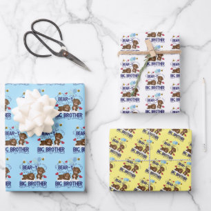 Bear-y Very Big Brother Sibling Pun Wrapping Paper Sheets