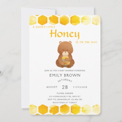 Bear Yellow Honey Baby Shower Invitation