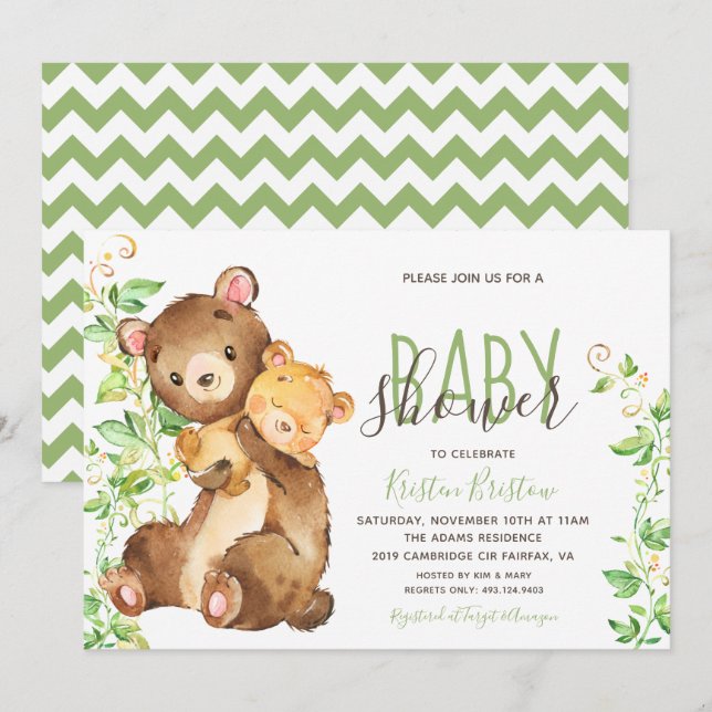 Bear Zoo Animal Jungle Baby Shower Invitation (Front/Back)