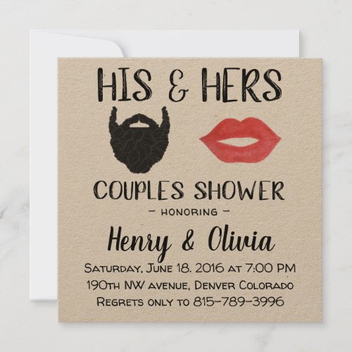 Beard and Lips Couples Wedding Shower invitation