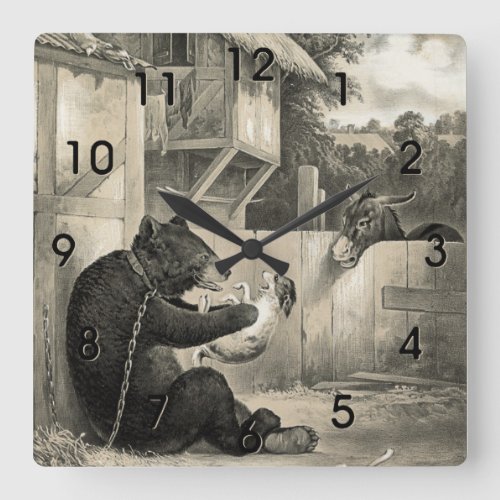 Beard _ Bear Dog and Donkey Square Wall Clock