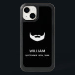 Beard black white name anniversary date OtterBox iPhone 14 case<br><div class="desc">A case for a guy in black and white.  With an image of a beard. Templates for a name and date. Date of birth,  an anniversary,  wedding day or a special date to remember. Black background color.</div>