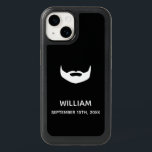 Beard black white name anniversary date OtterBox iPhone 14 case<br><div class="desc">A case for a guy in black and white.  With an image of a beard. Templates for a name and date. Date of birth,  an anniversary,  wedding day or a special date to remember. Black background color.</div>