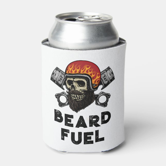 BEARD FUEL Funny Men's Skull & Flames Joke Gift Can Cooler (Can Front)