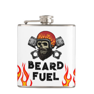 BEARD FUEL Funny Men's Skull & Flames Joke Gift Flask