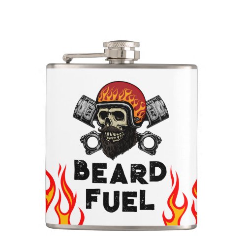 BEARD FUEL Funny Mens Skull  Flames Joke Gift Flask