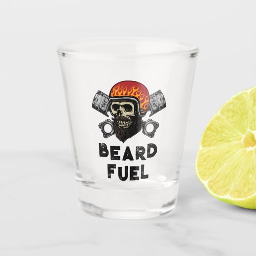 BEARD FUEL Funny Mens Skull  Flames Joke Gift Shot Glass