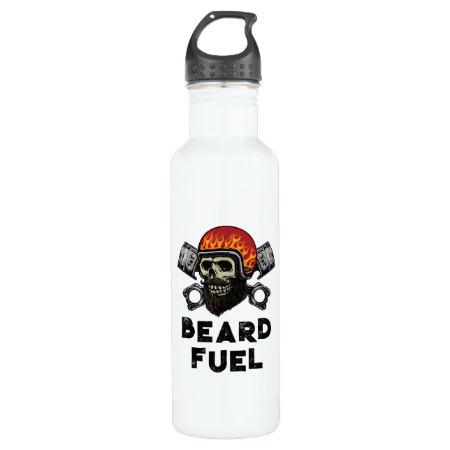 BEARD FUEL Funny Men's Skull & Flames Joke Gift Stainless Steel Water Bottle (Front)