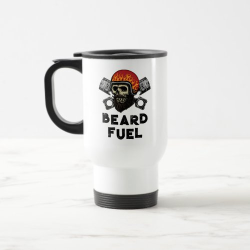BEARD FUEL Funny Mens Skull  Flames Joke Gift Travel Mug