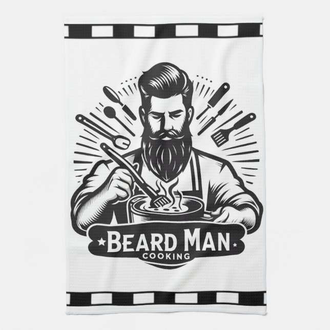 Beard Man Cooking Kitchen Towel (Vertical)