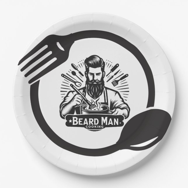 Beard Man Cooking Paper Plates (Front)