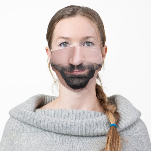 Beard man face mask, funny smile human male adult cloth face mask (Worn)