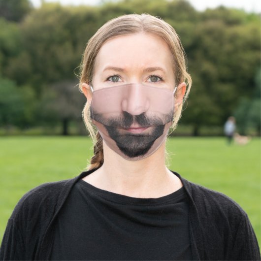 Beard man face mask, funny smile human male adult cloth face mask (Outside)