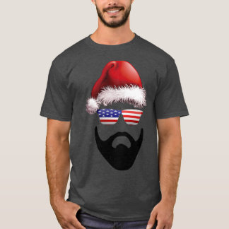 Beard Santa Hat Christmas Flag America T-Shirt