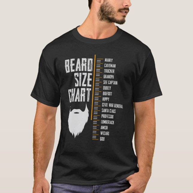 Beard Size Chart Manly Caveman Trucker Grandpa T-Shirt (Front)